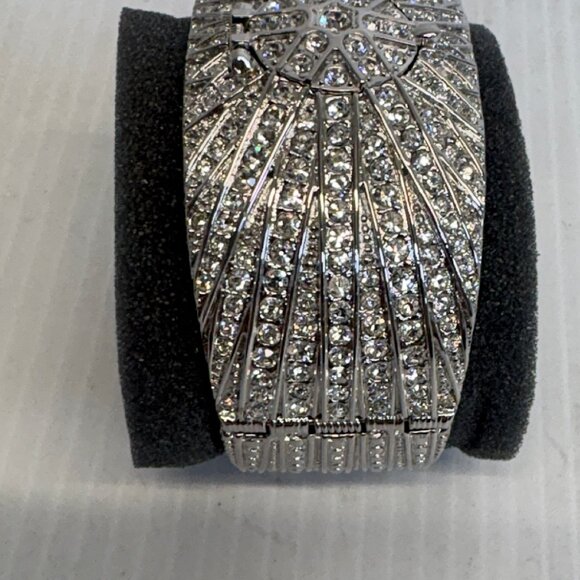 VictoriaVieck Jewelry - Victoria Vieck VTG Silverstone Crystal w/ Hidden Quartz Watch Cuff Bracelet